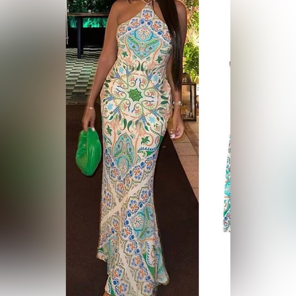 Mango paisley halter open back maxi dress